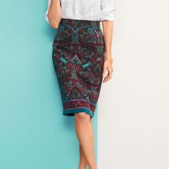 Talbots Dresses & Skirts - Talbots Paisley Pencil Skirt Knee Length Size 2 NWT